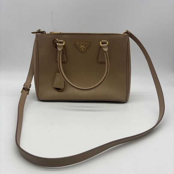 Prada Handbags - Prada Saffiano Beige Leather Satchel